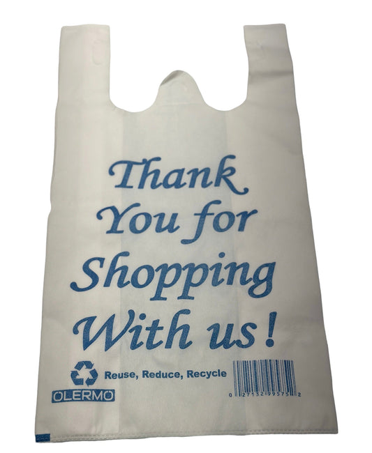 Reusable 1/6 White, Thank You Non-Woven Shopping Bag - 300 Count.