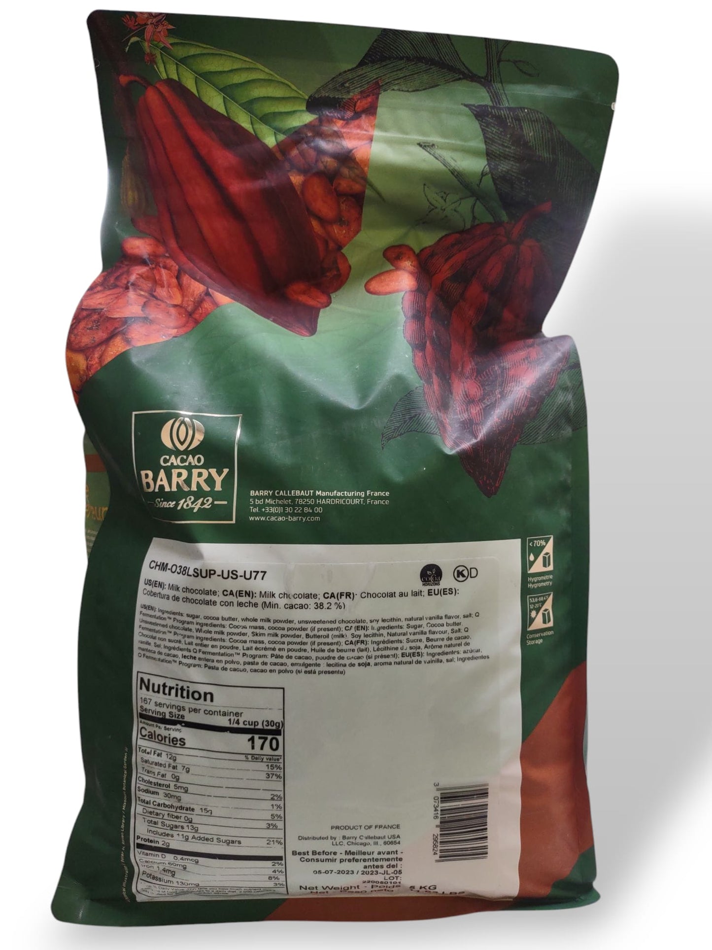 Cacao Barry Purete Lactee Superieure Milk Chocolate Pistoles 11 LBS  CHM-O38LSUP-US-U77