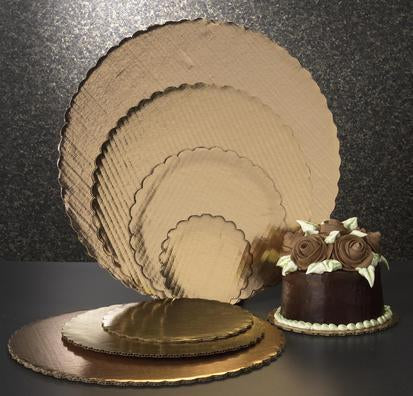 Gold Scalloped Round Corrugated Cake Board - 12